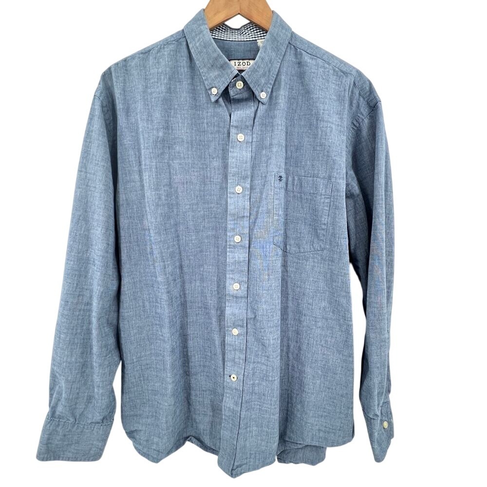 IZOD Mens Shirt XL Blue Button Up Academia Preppy Minimalist Classic Office Work - Picture 2 of 8